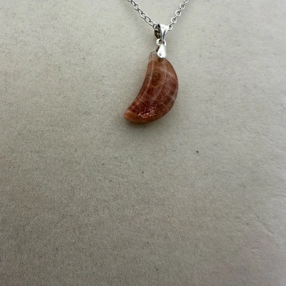 Sunstone Crescent Moon Pendant Necklace - Picture 6 of 13